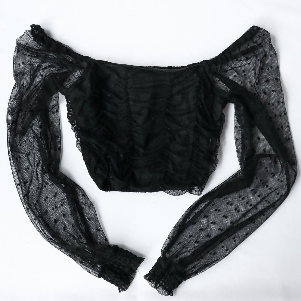 Hyfve Black Ruffled Cropped Top with Polkadots - Like New - Size Small